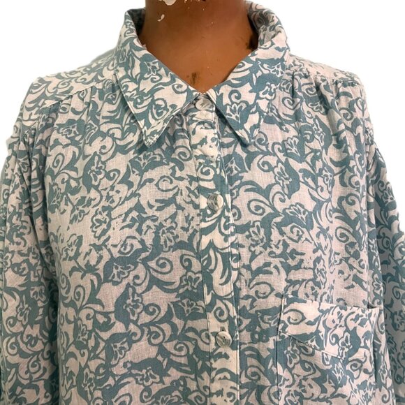 Anthropologie Maeve The Irene Linen Shirt Dress Size X-Large Green White Pocket - Picture 2 of 13